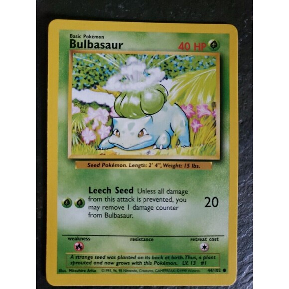 Pokemon TCG Card - Bulbasaur # 44/102 Base Set Common ***NM*** - Picture 1 of 4